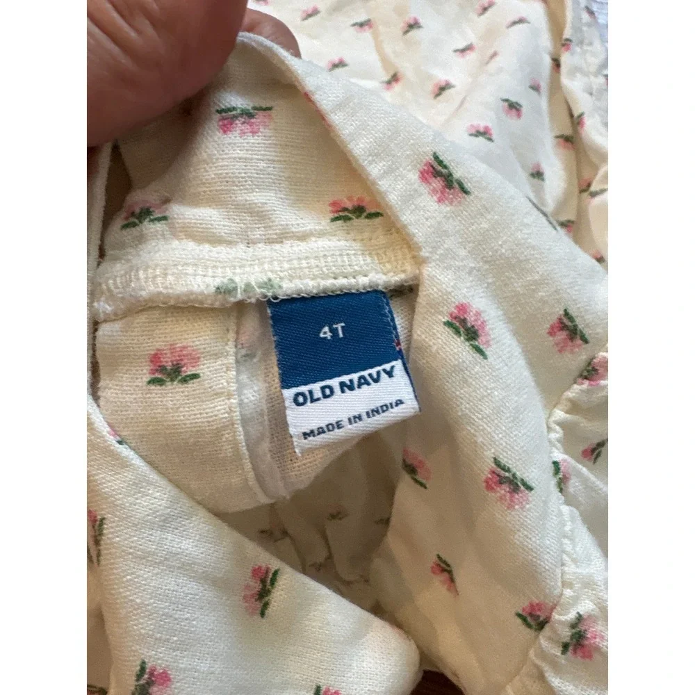 Old Navy Floral Jumpsuit Kids Cream Pink Boho Linen Blend SIZE 4T‎